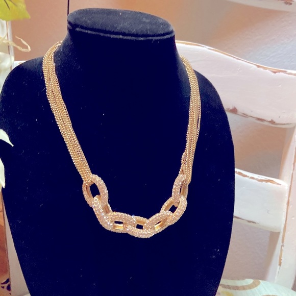 Gold Tone Rhinestone Chainlink Necklace - Picture 3 of 8